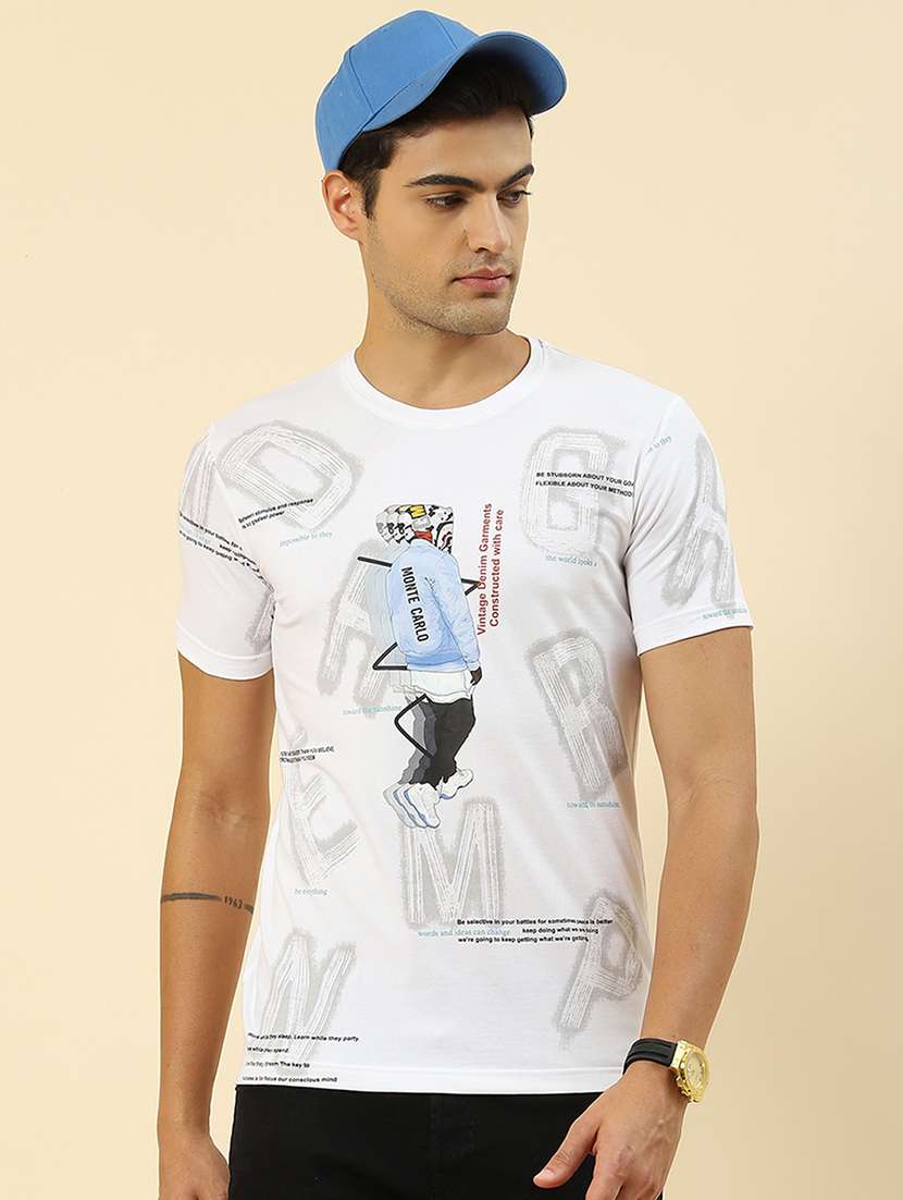Buy online White Printed Round Neck T-shirt from top wear for Men