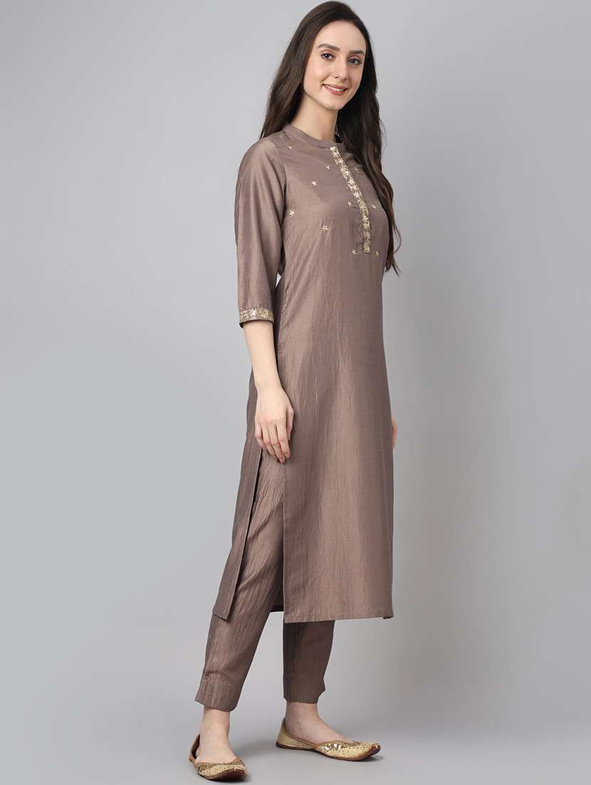 brown solid kurta pant set with dupatta - 19999435 -  Standard Image - 3