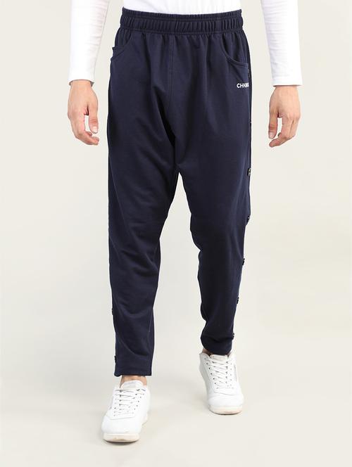 dark blue cotton blend track pant - 19999707 - Standard Image - 0