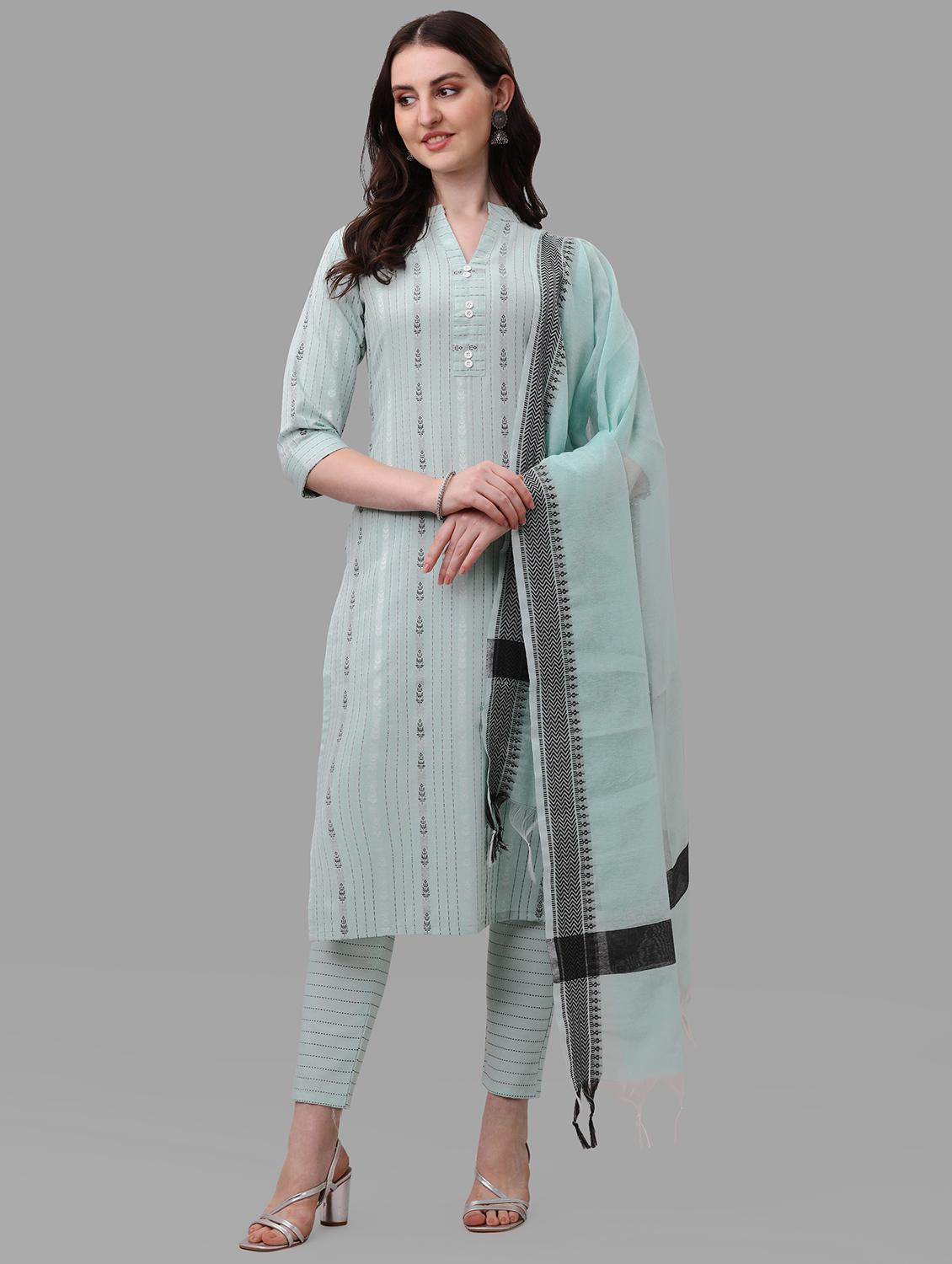 blue printed kurta pant set with dupatta - 20001368 - Zoom Image - 0