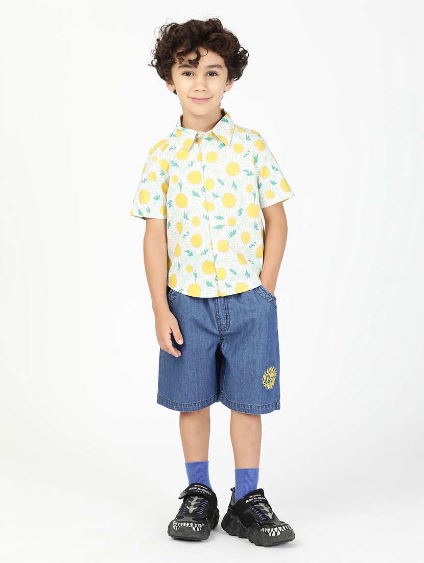 multi colored printed shirt & 3/4 set 