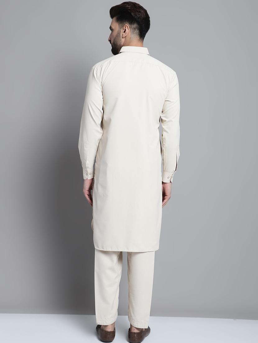 cream cotton blend kurta pyjama ethnic wear set - 20002365 - Standard Image - 3