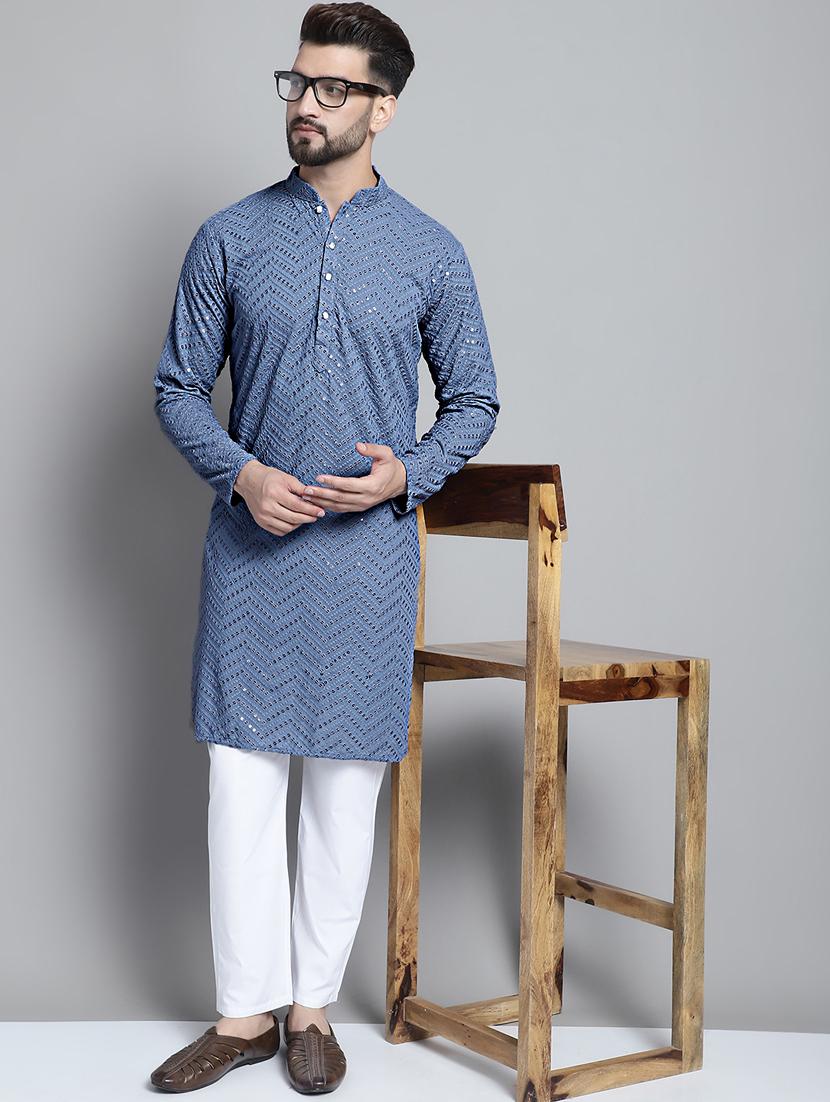 grey cotton kurta pyjama ethnic wear set - 20002378 - Zoom Image - 0