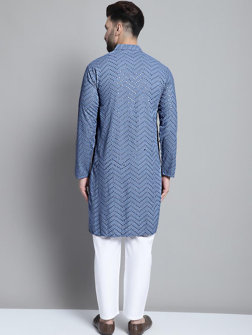 grey cotton kurta pyjama ethnic wear set - 20002378 - Standard Image - 3