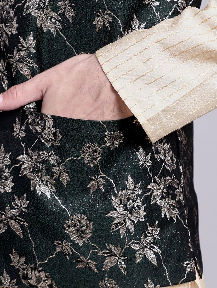 olive silk blend kurta pyjama with jacket ethnic wear set - 20002387 - Standard Image - 5