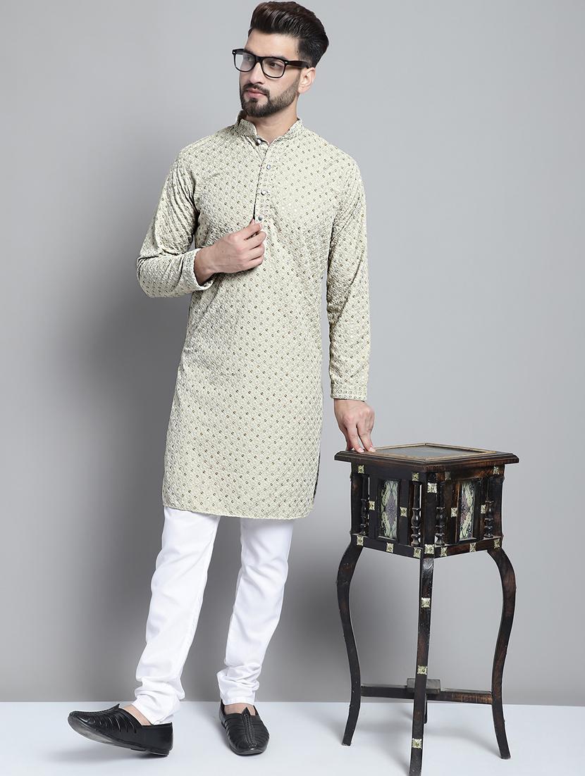 mandarin neck embroidered kurta - 20002390 - Standard Image - 3