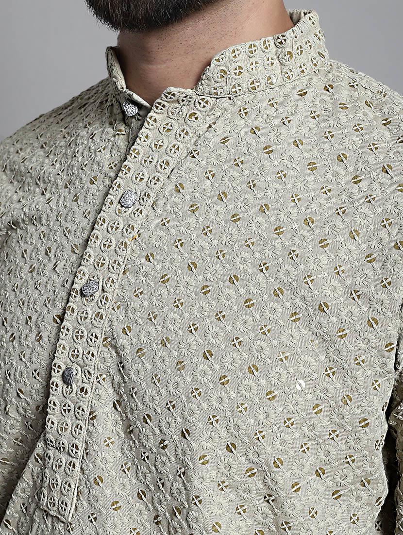 mandarin neck embroidered kurta - 20002390 - Standard Image - 5