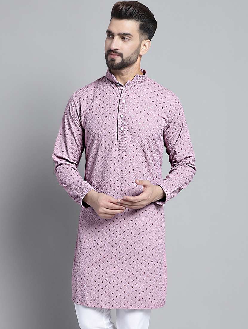 mandarin neck embroidered kurta pyjama set - 20002391 - Zoom Image - 0