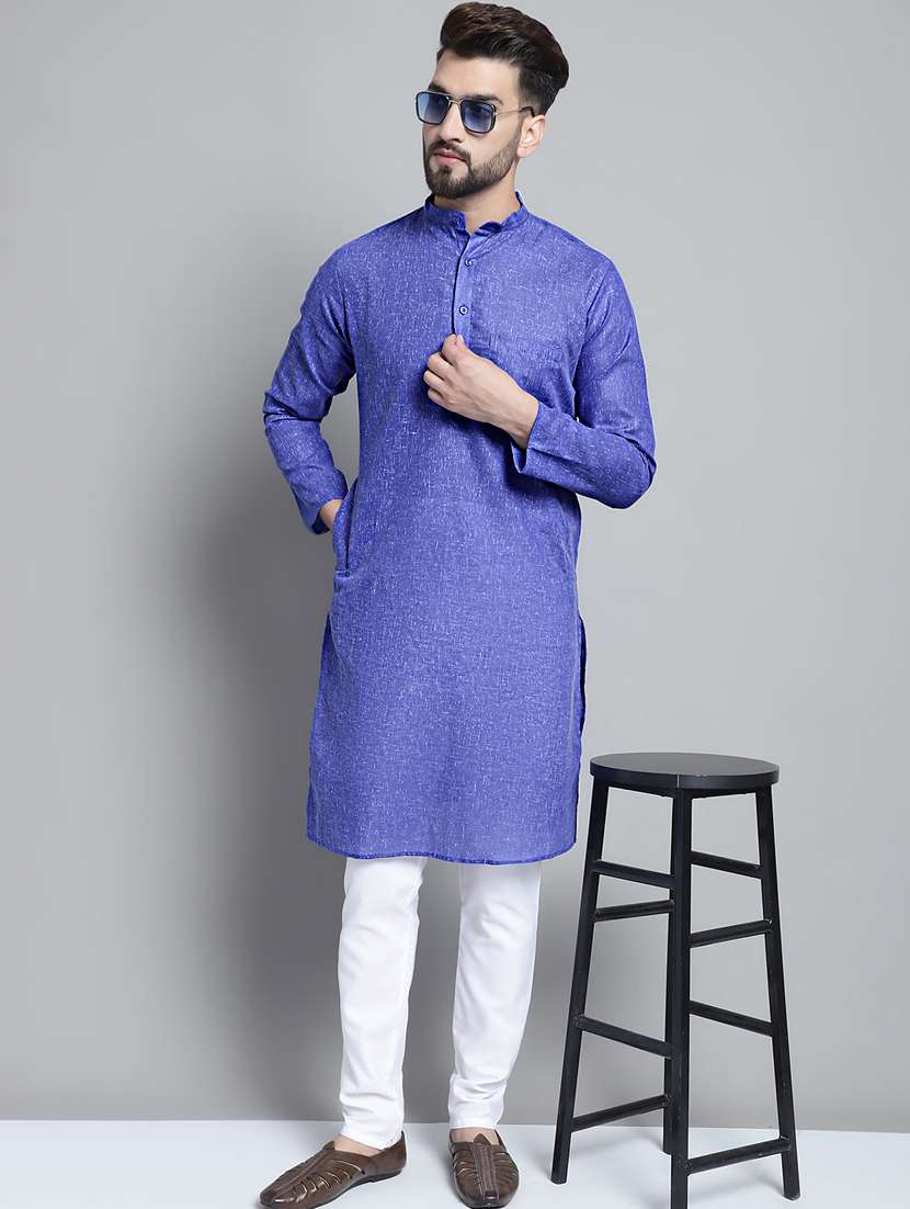 mandarin neck solid long kurta - 20002392 -  Standard Image - 3