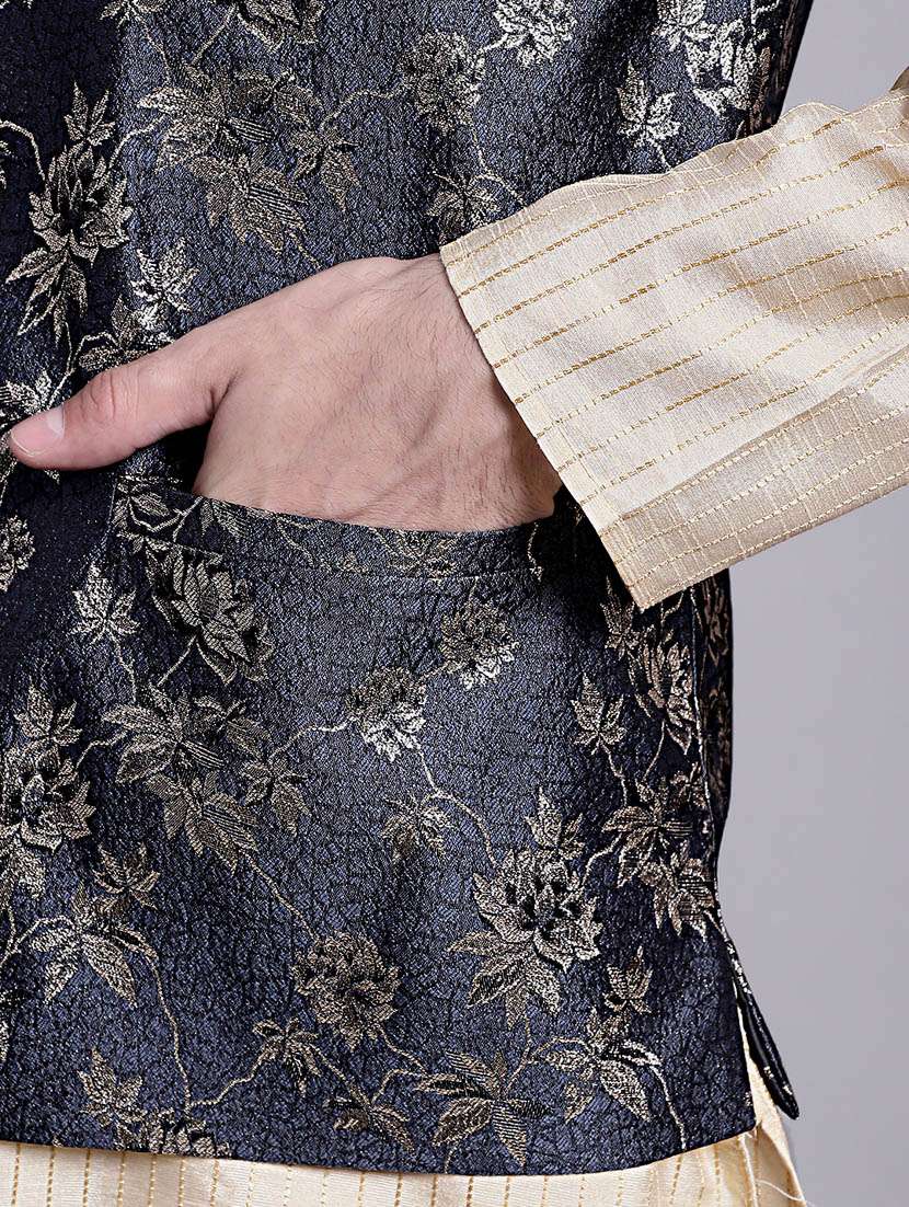 grey silk blend nehru jacket - 20002410 -  Standard Image - 5