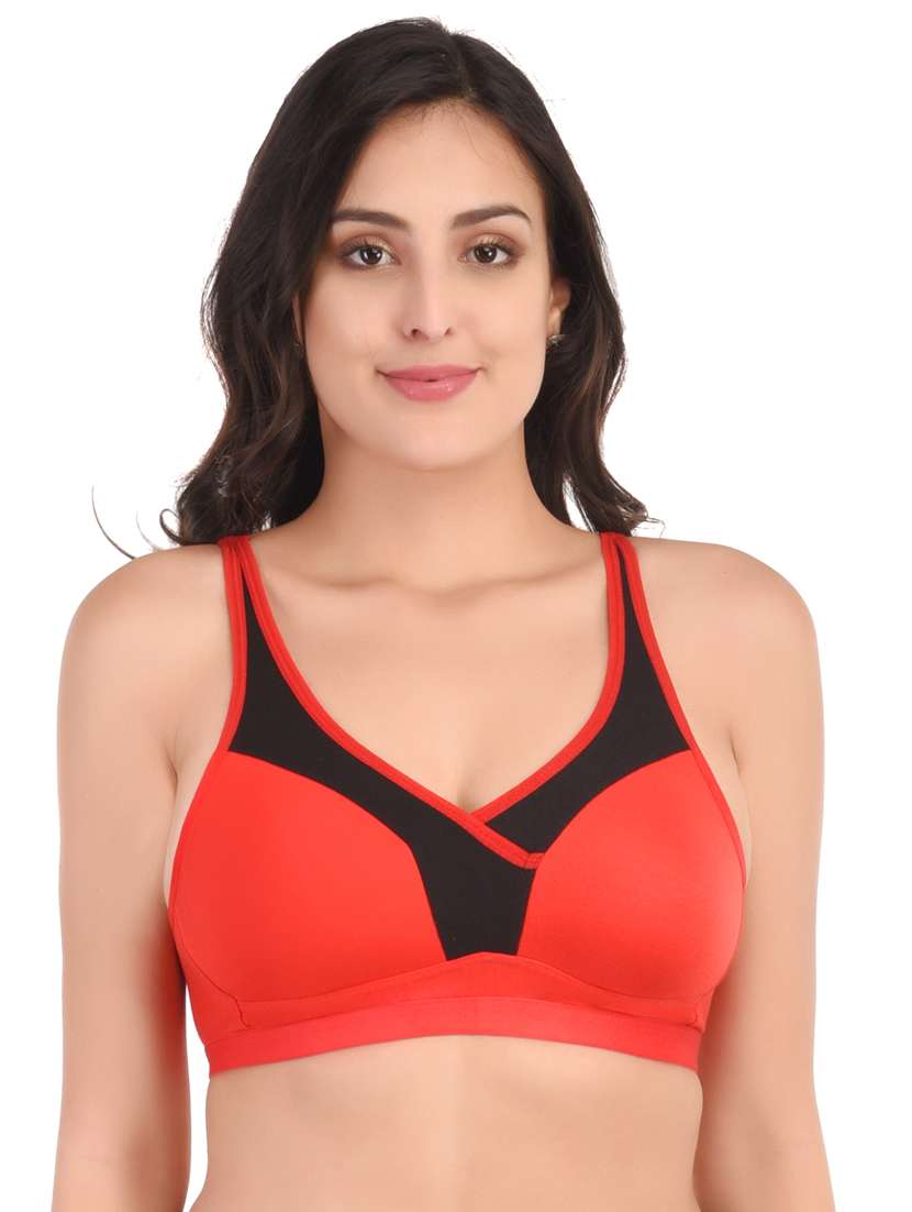 red cotton blend sports bra