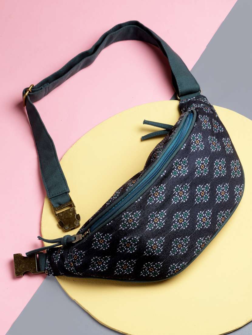 green printed cotton utility bag