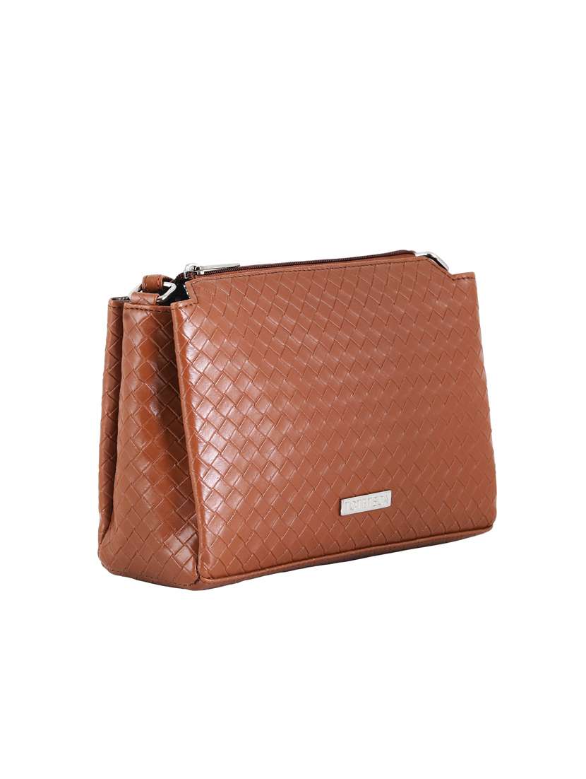 brown leatherette (pu) regular sling bag - 20004665 -  Standard Image - 3