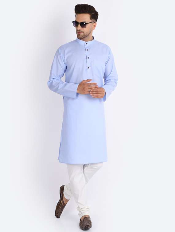 mandarin neck solid kurta pyjama set