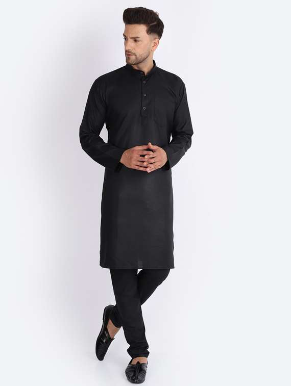 mandarin neck solid kurta pyjama set