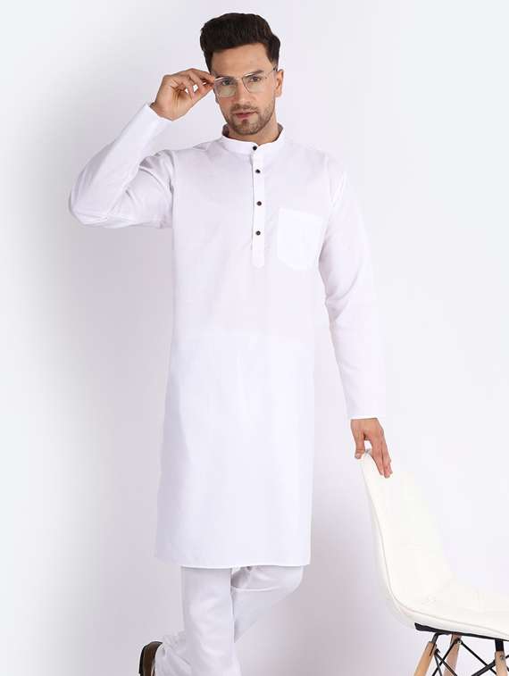banhussain solid cotton blend long kurta - 20005390 -  Standard Image - 3