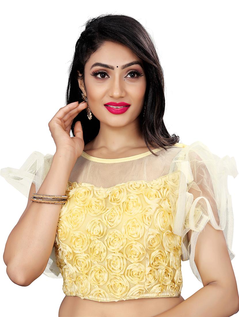 yellow stitched self design blouse - 20005436 - Zoom Image - 0