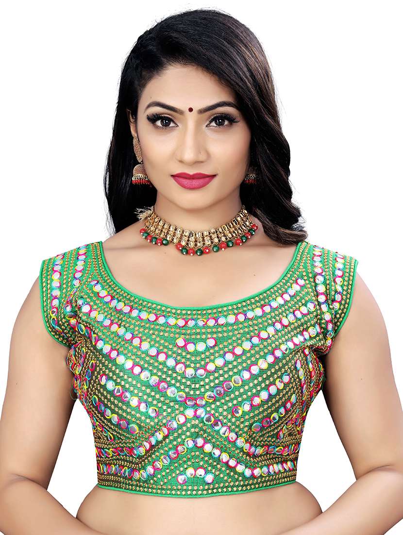 green stitched self design blouse - 20005450 -  Zoom Image - 0