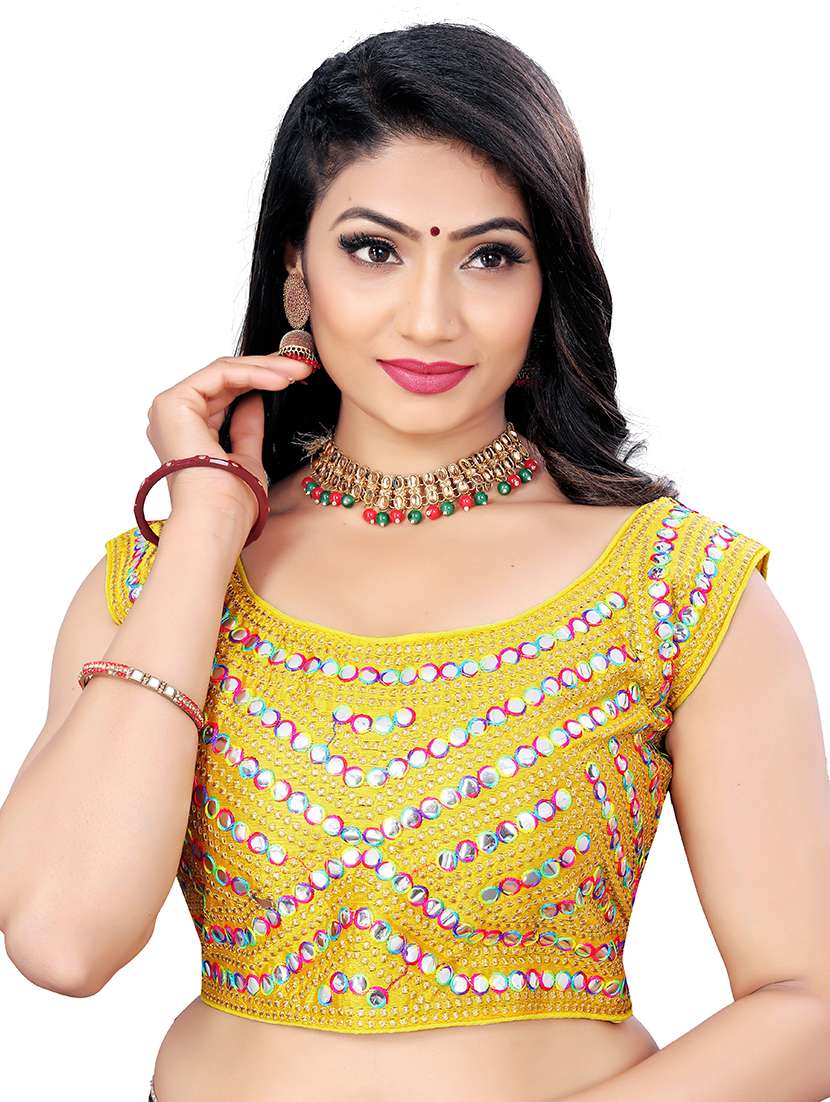 yellow stitched self design blouse - 20005451 -  Zoom Image - 0
