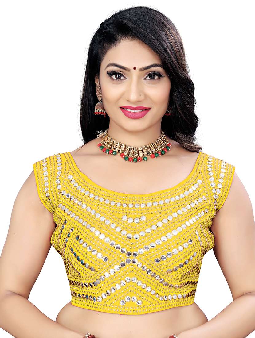 yellow embroidered mirror work sleeveless blouse - 20005458 - Zoom Image - 0