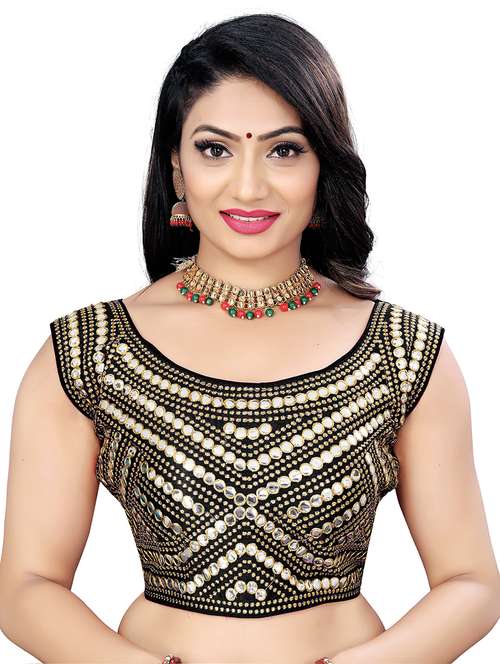 black stitched self design blouse - 20005460 - Standard Image - 0