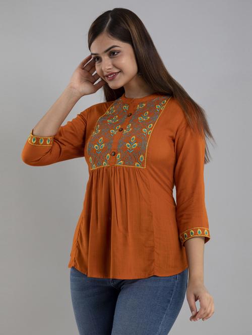 orange embroidered regular top - 20005507 - Standard Image - 0