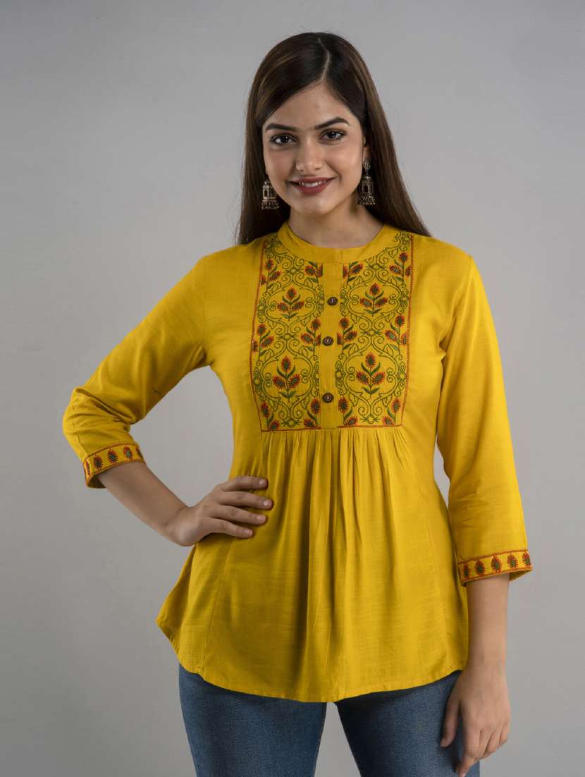 yellow embroidered regular top - 20005508 -  Zoom Image - 0