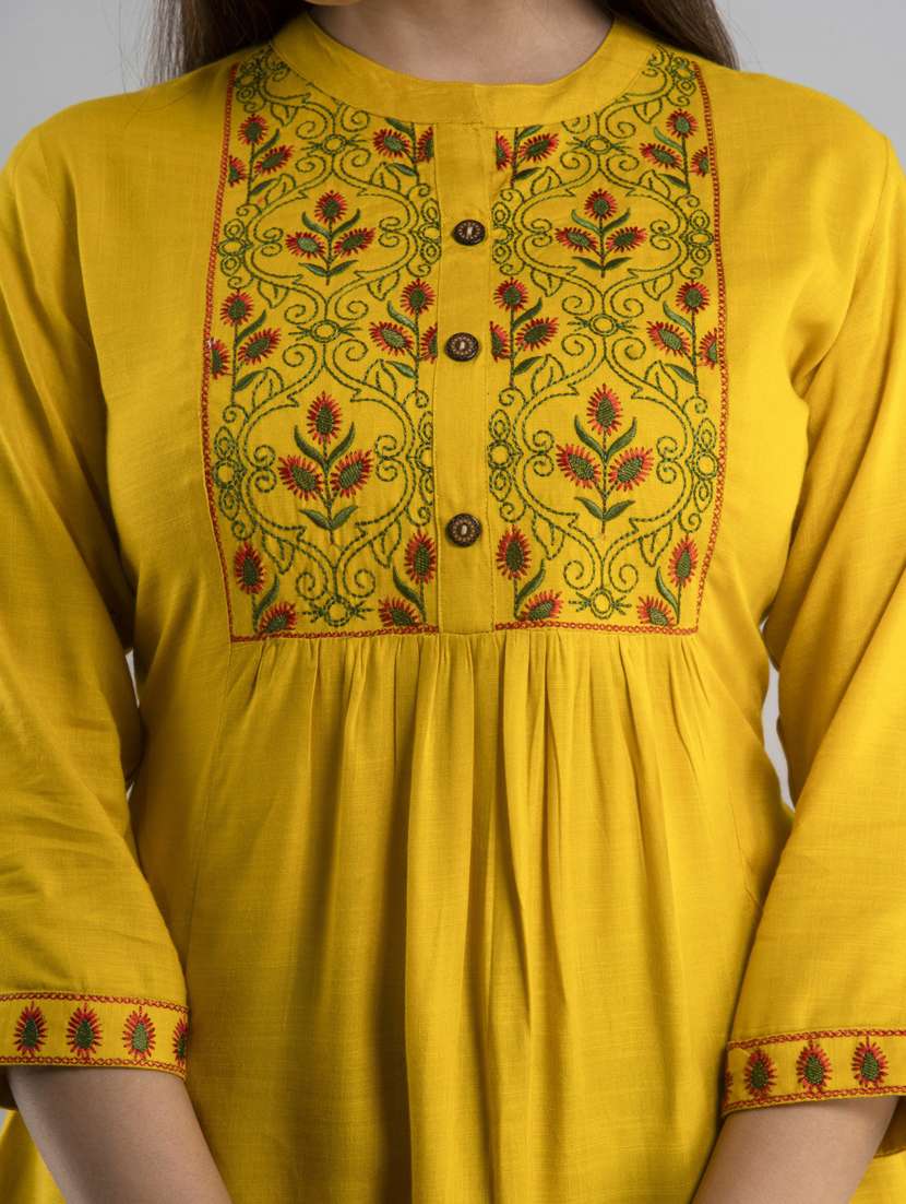 yellow embroidered regular top - 20005508 - Standard Image - 3