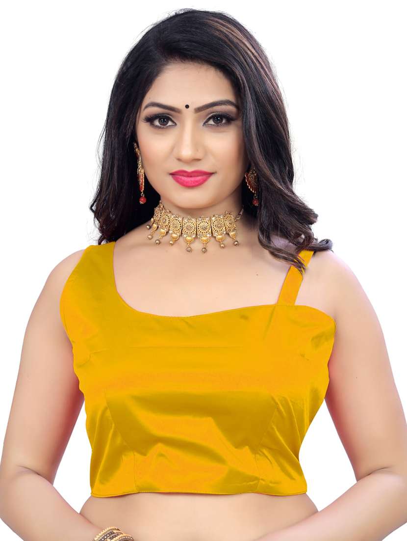 yellow solid sleeveless asymmteric neck blouse - 20005509 -  Zoom Image - 0