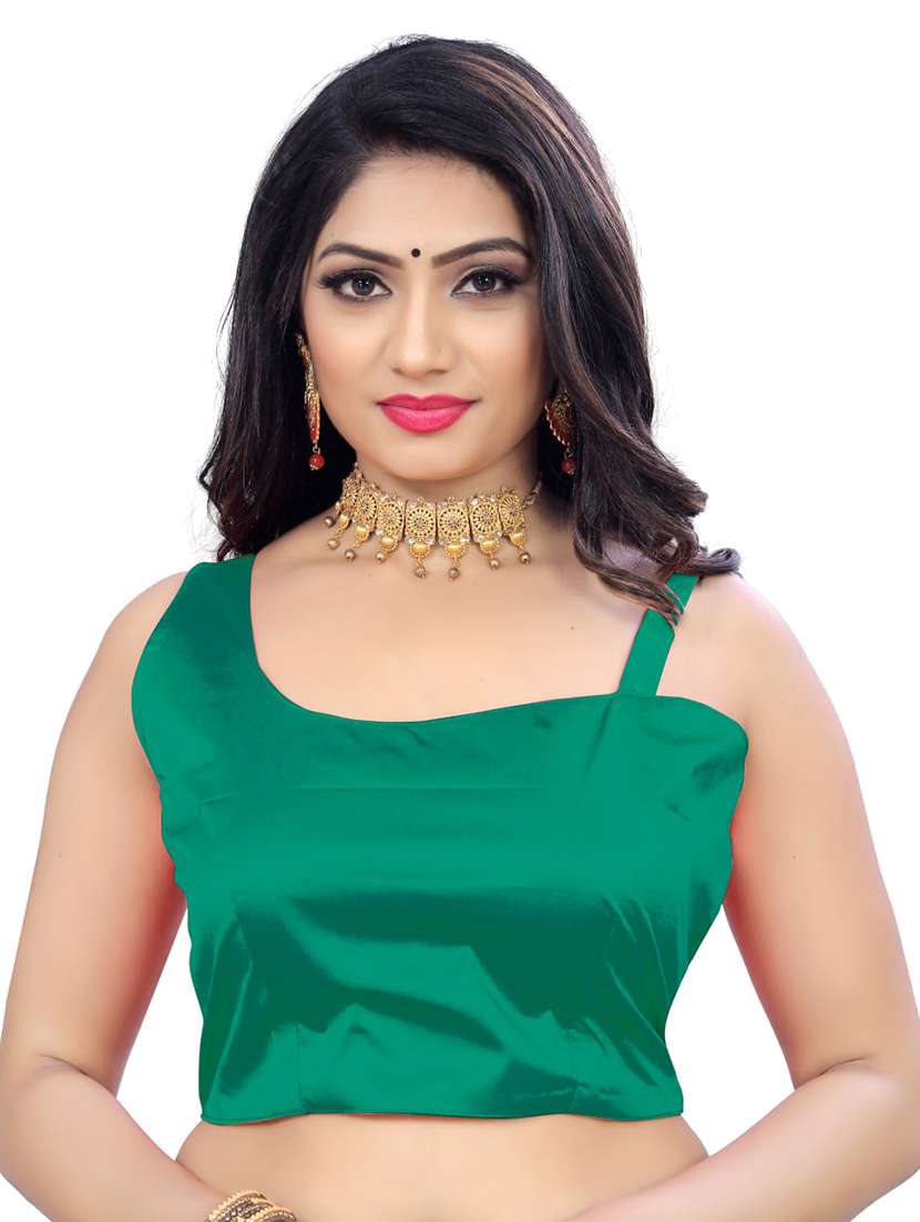 green solid sleeveless asymmteric neck blouse - 20005512 -  Zoom Image - 0