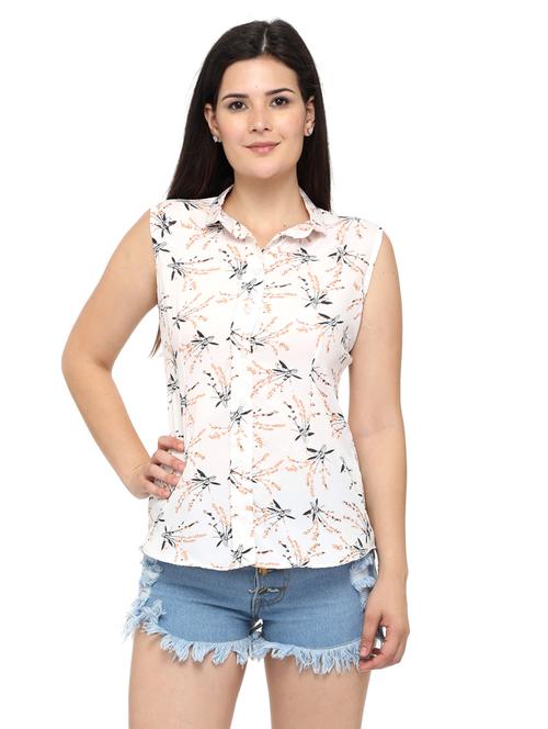 white printed sleeveless regular shirt - 20007180 -  Standard Image - 0