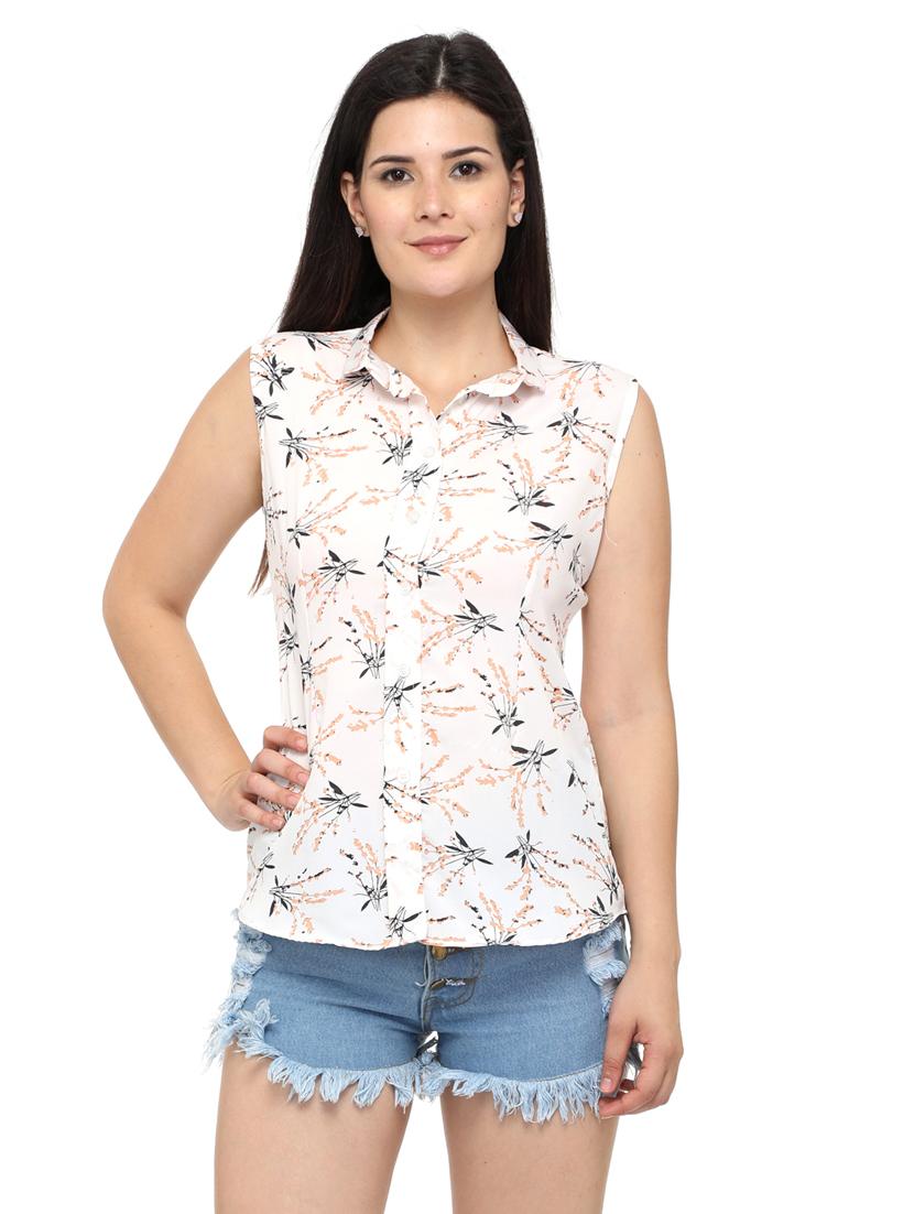 white printed sleeveless regular shirt - 20007180 -  Zoom Image - 0
