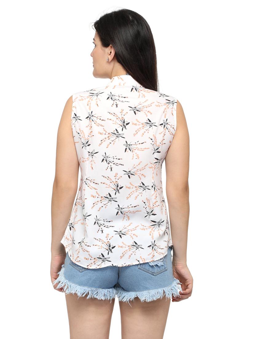 white printed sleeveless regular shirt - 20007180 - Standard Image - 3
