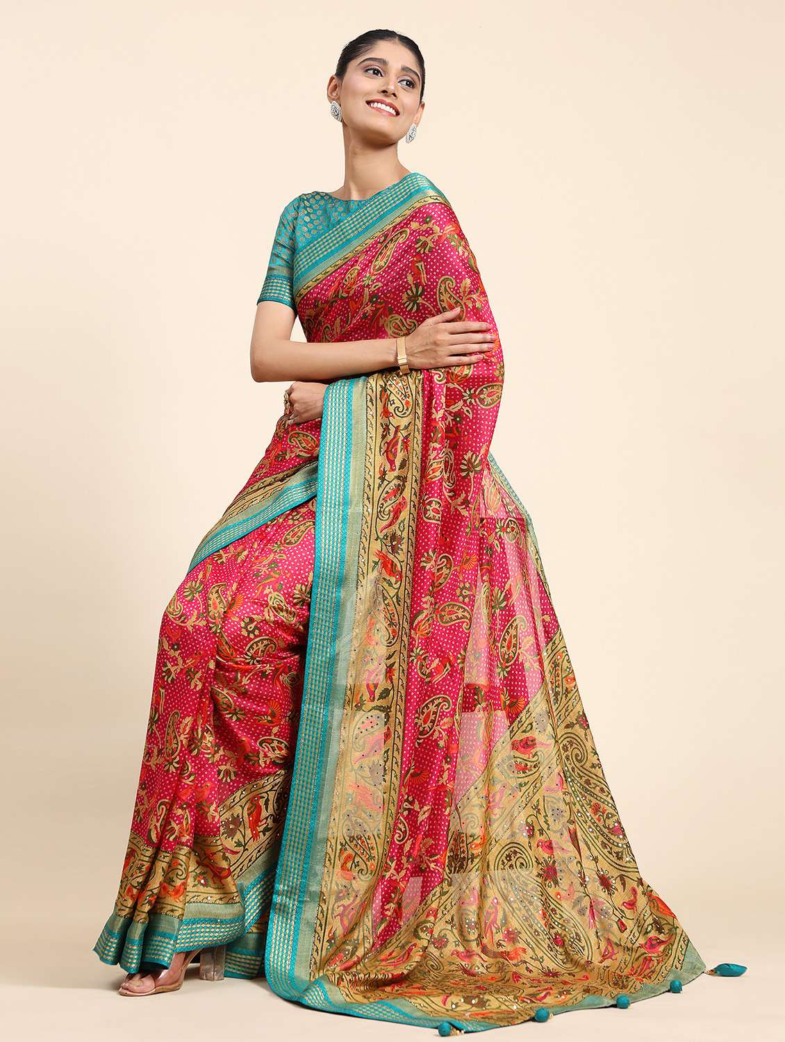 women's paisley pink colored saree with blouse - 20007390 - Standard Image - 3
