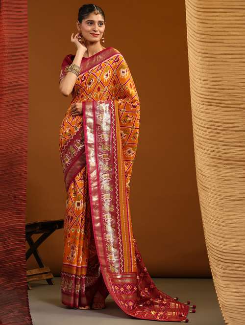 women's self design mustard colored saree with blouse - 20007400 - Standard Image - 0