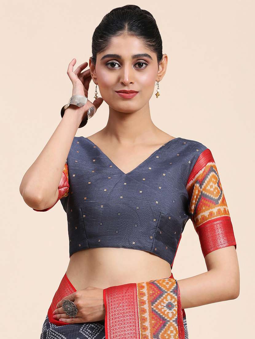 women's self design navy blue colored saree with blouse - 20007405 - Standard Image - 3