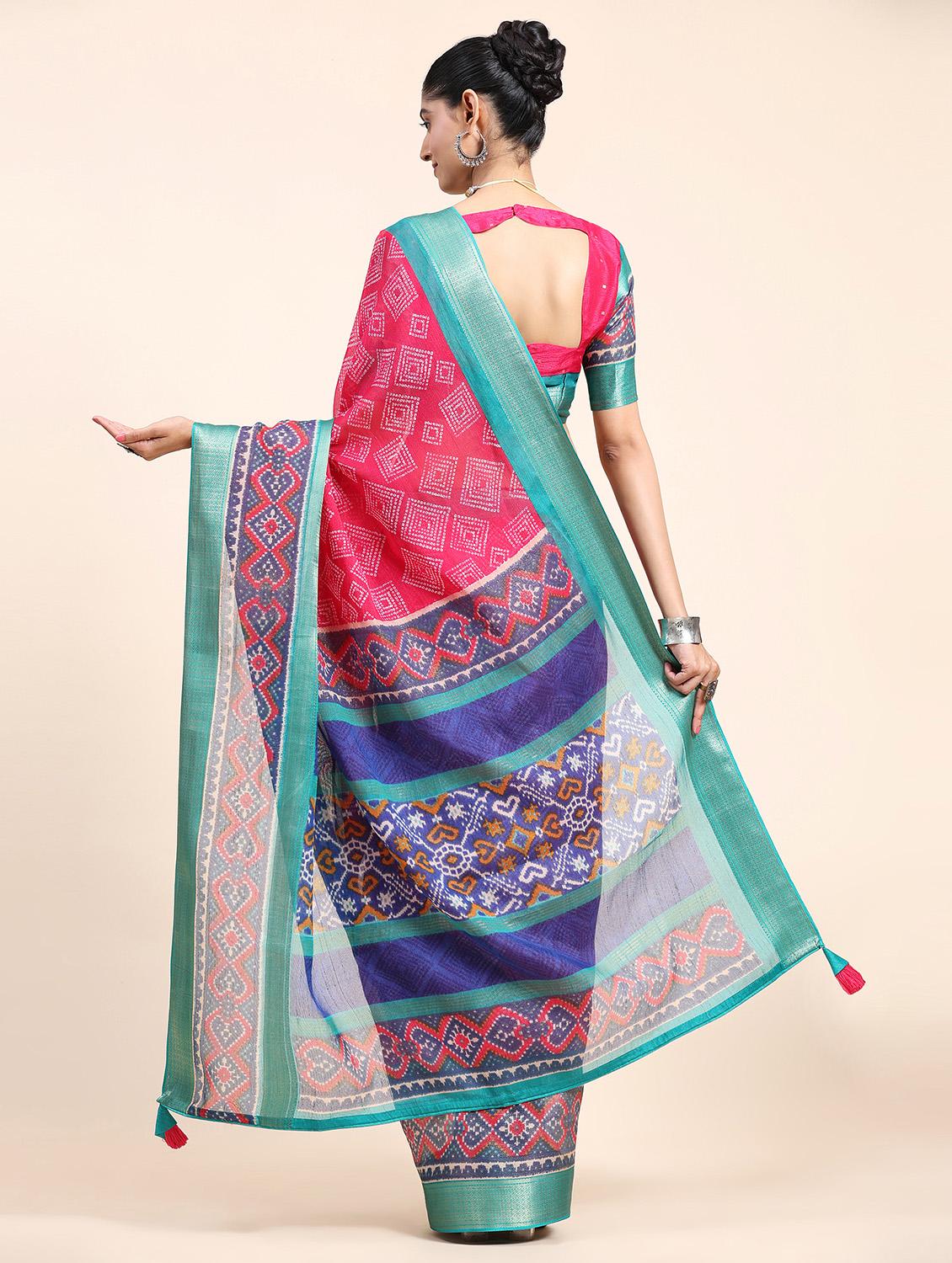 women's printed pink colored saree with blouse - 20007406 - Standard Image - 3