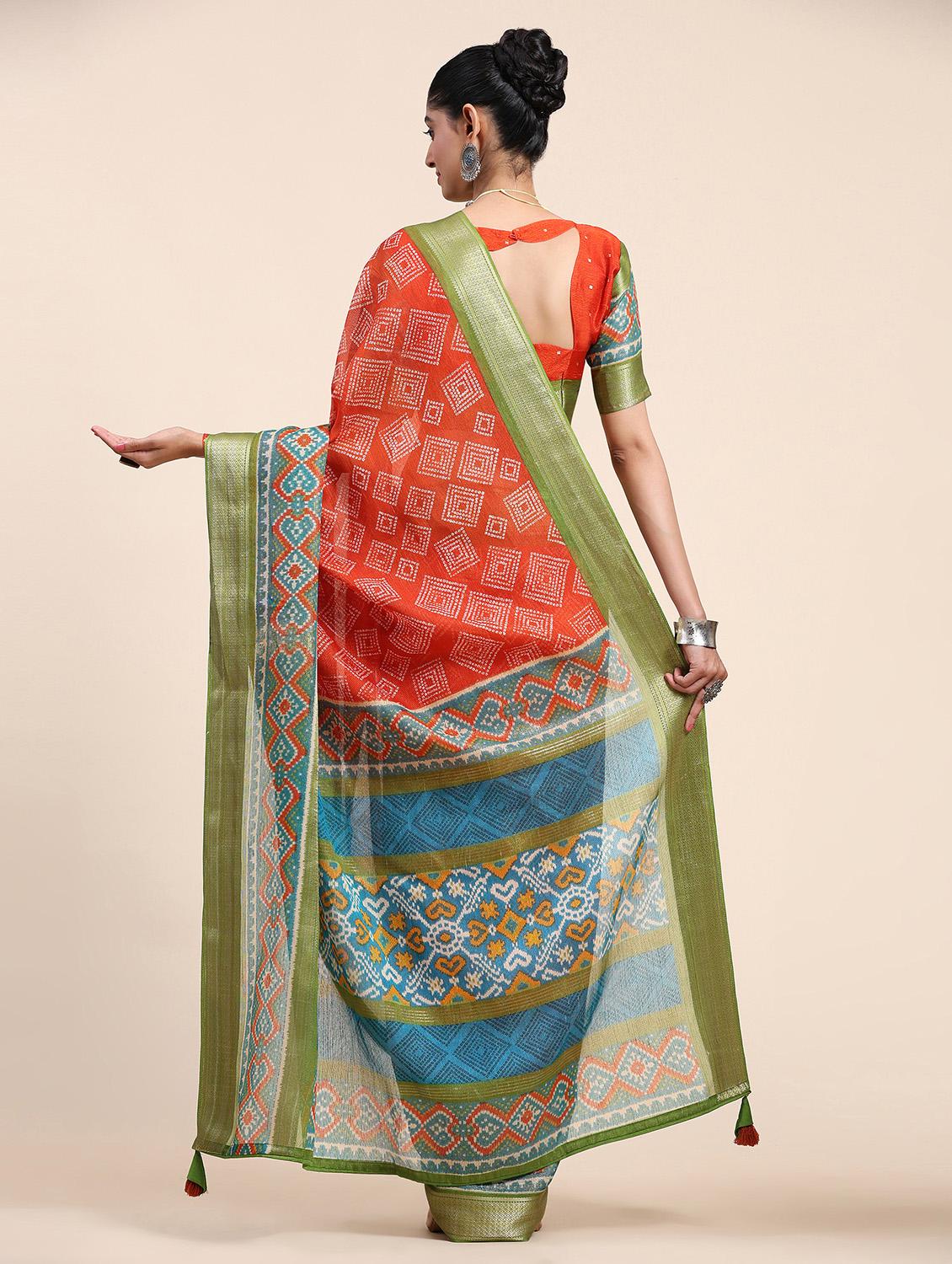 women's abstract red colored saree with blouse - 20007407 - Standard Image - 3