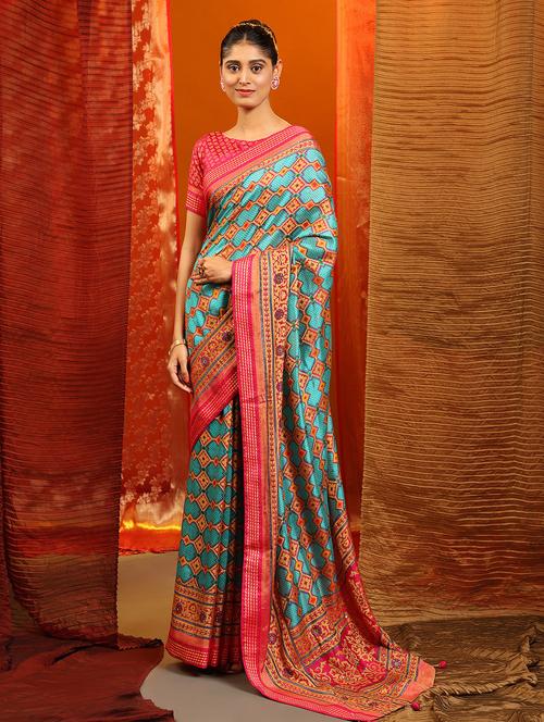 women's abstract blue colored saree with blouse - 20007414 - Standard Image - 0