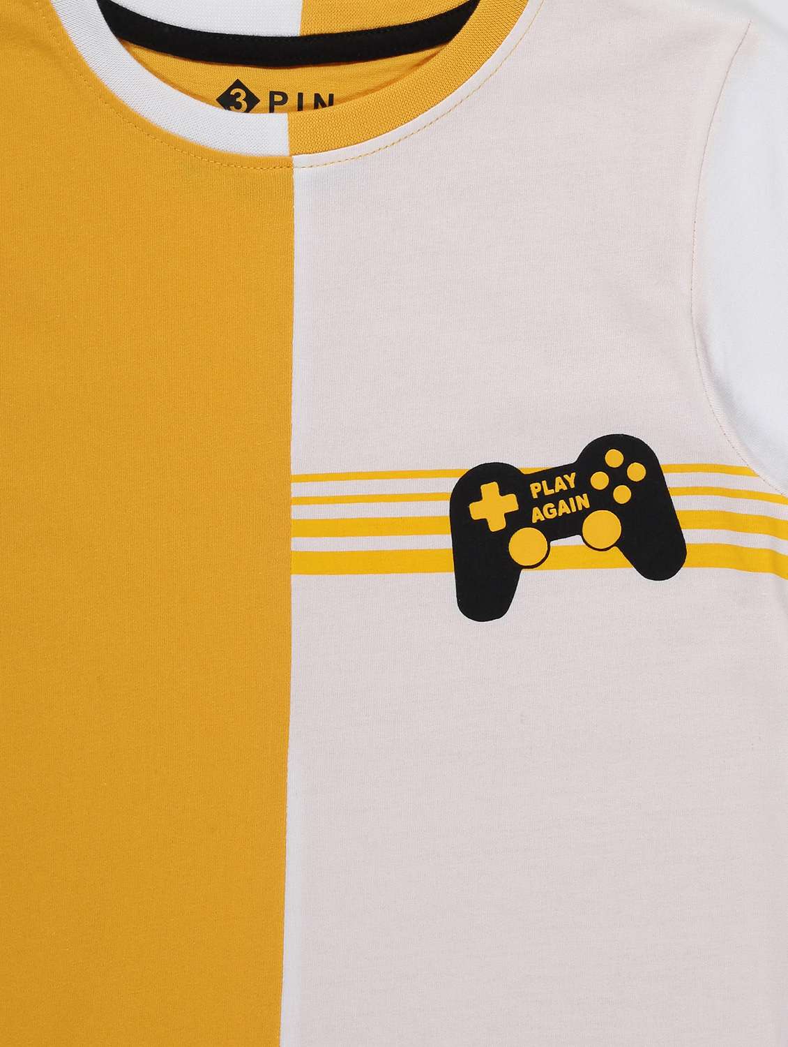 yellow & white color block round neck t-shirt  - 20007585 -  Standard Image - 3