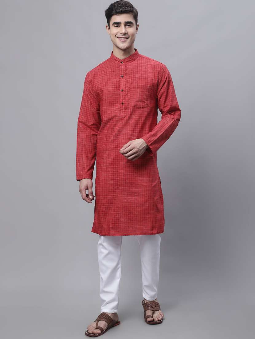 red checkered printed long kurta - 20007591 - Zoom Image - 0