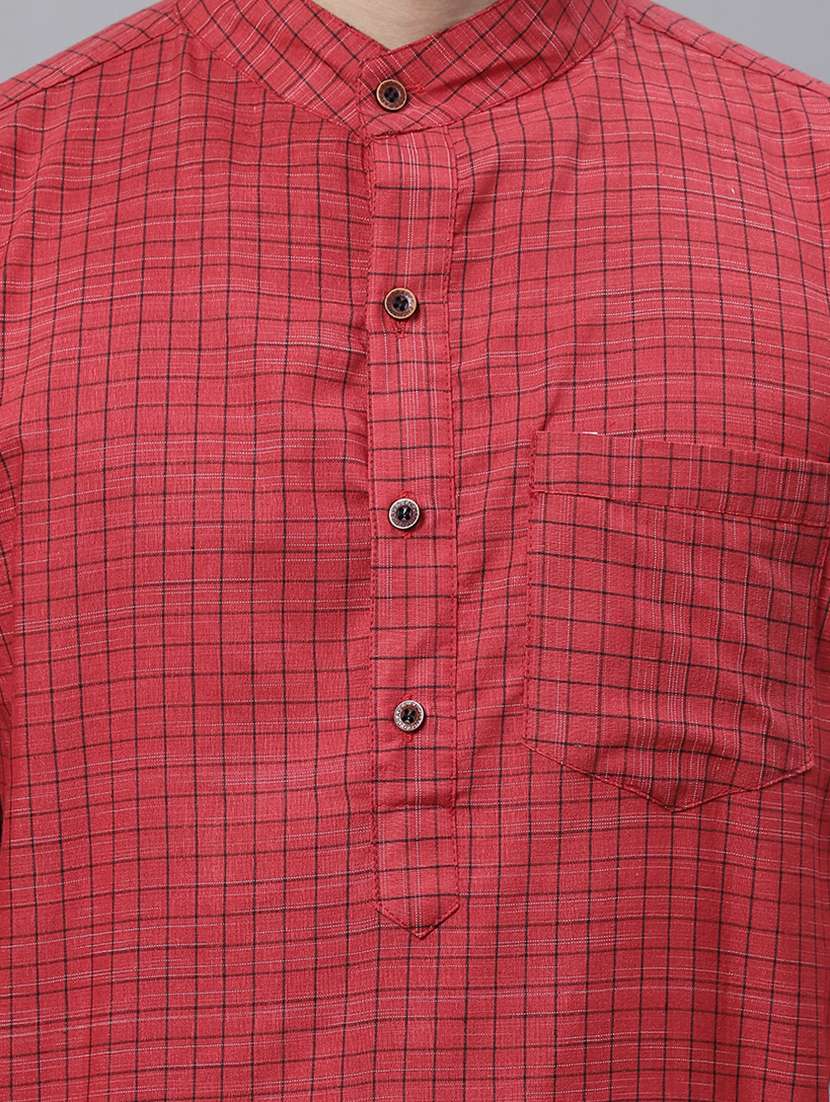 red checkered printed long kurta - 20007591 - Standard Image - 3
