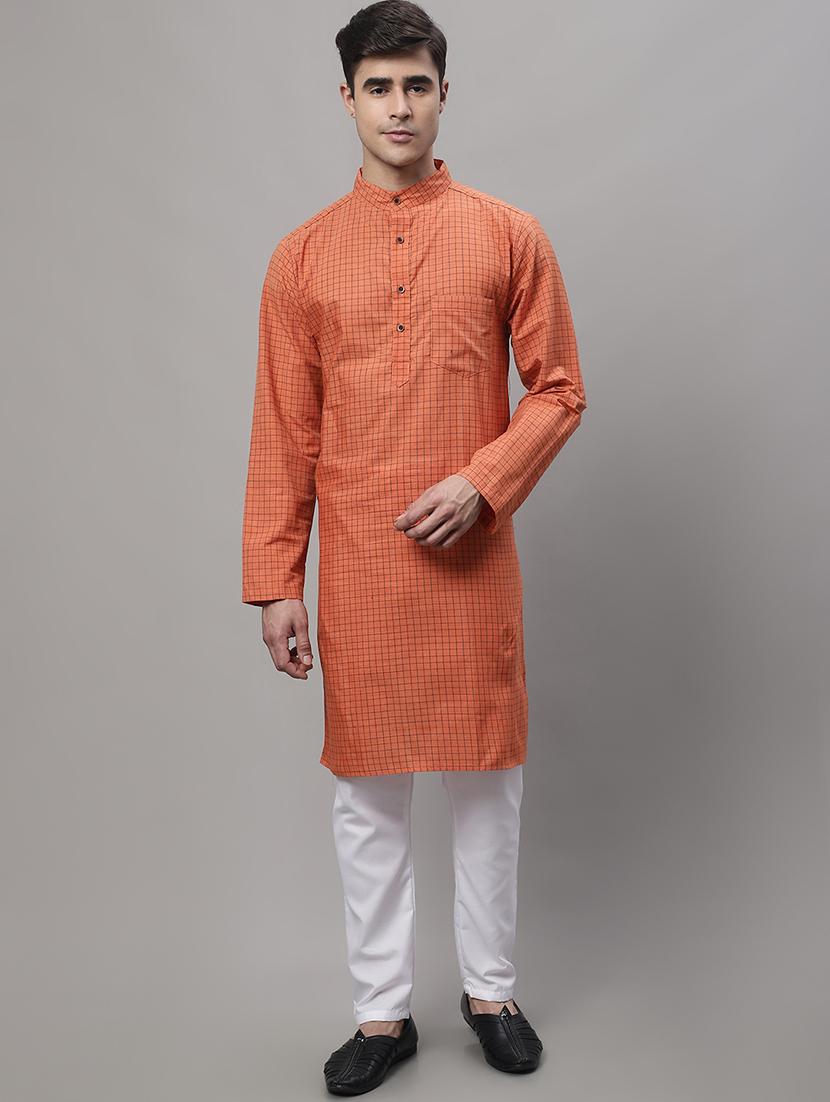 orange checkered printed long kurta - 20007593 - Zoom Image - 0