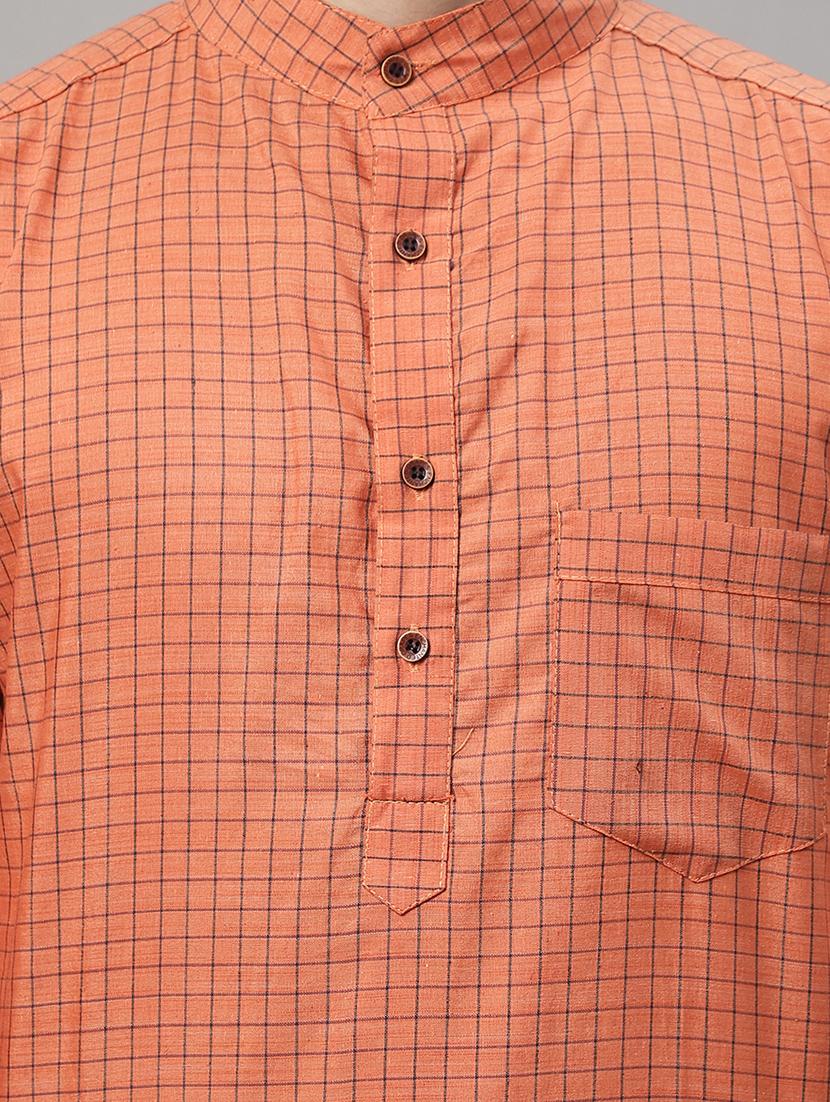 orange checkered printed long kurta - 20007593 - Standard Image - 3