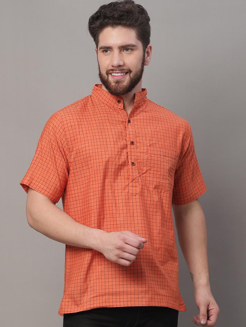 orange checkered printed short kurta - 20007594 - Zoom Image - 0