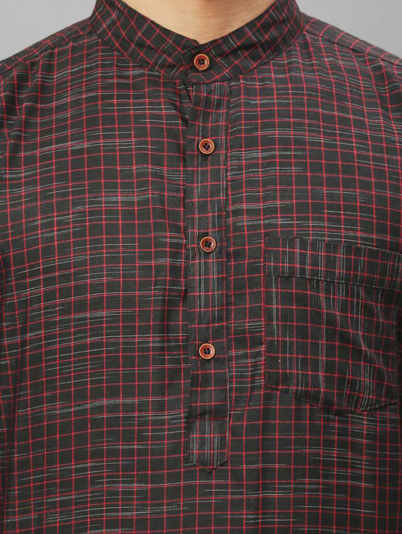 black checkered printed long kurta - 20007595 - Standard Image - 3