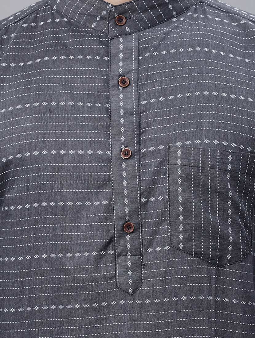 men grey printed long kurta - 20007605 - Standard Image - 3