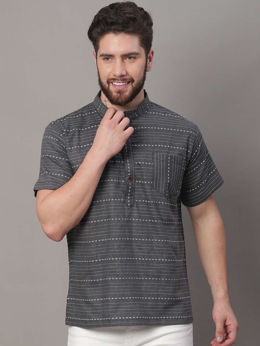 men grey printed short kurta - 20007606 -  Zoom Image - 0