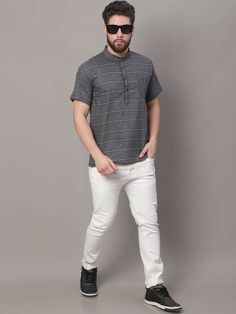 men grey printed short kurta - 20007606 - Standard Image - 3