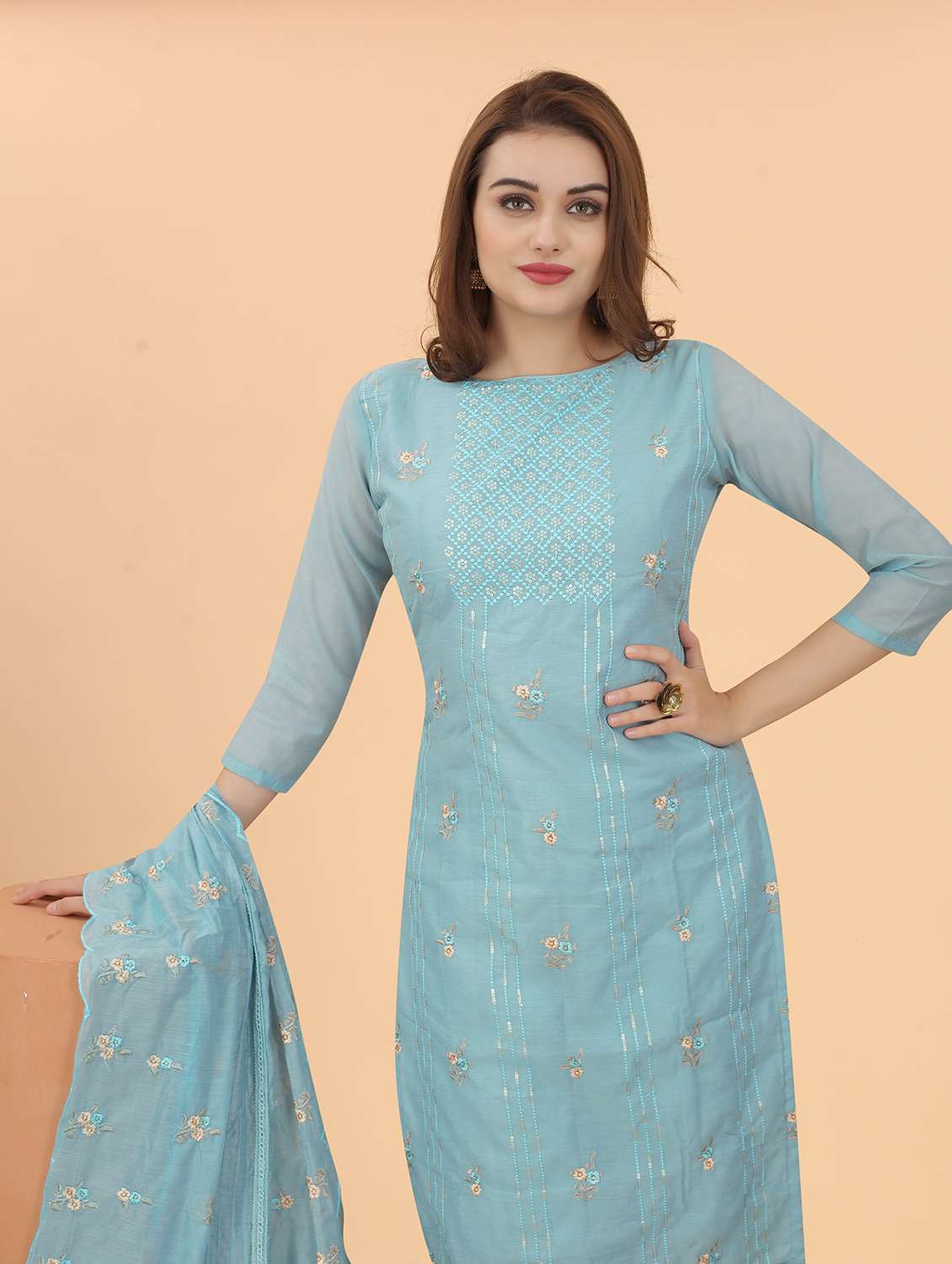 embroidered kurta pant with dupatta set - 20007794 - Standard Image - 5